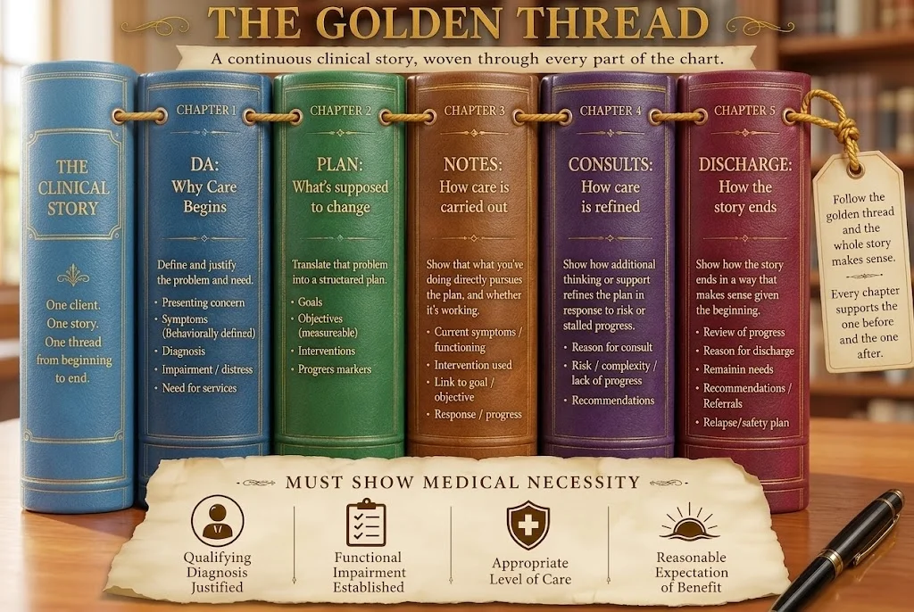 Golden thread woven through chapters of a chart.